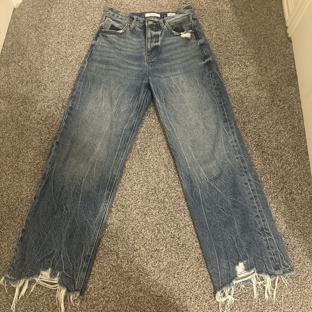 Buckle Women's Flare Distressed Blue Jeans